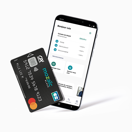 Visuel avec application ma banque et carte mozaic black