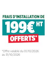 Frais d'installation de 199 € HT, offre offre valable du 01/10/2026 au 31/10/2026